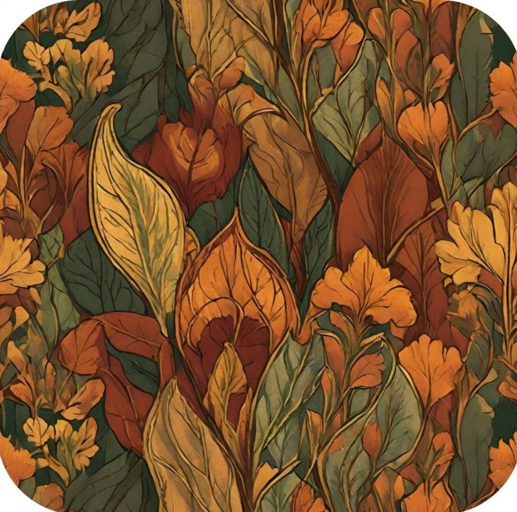 British Arts And Craft Pattern Earthy Reds Orange Deep Greens Golden Yellow V1 Drink Coaster 265023 2598 265023