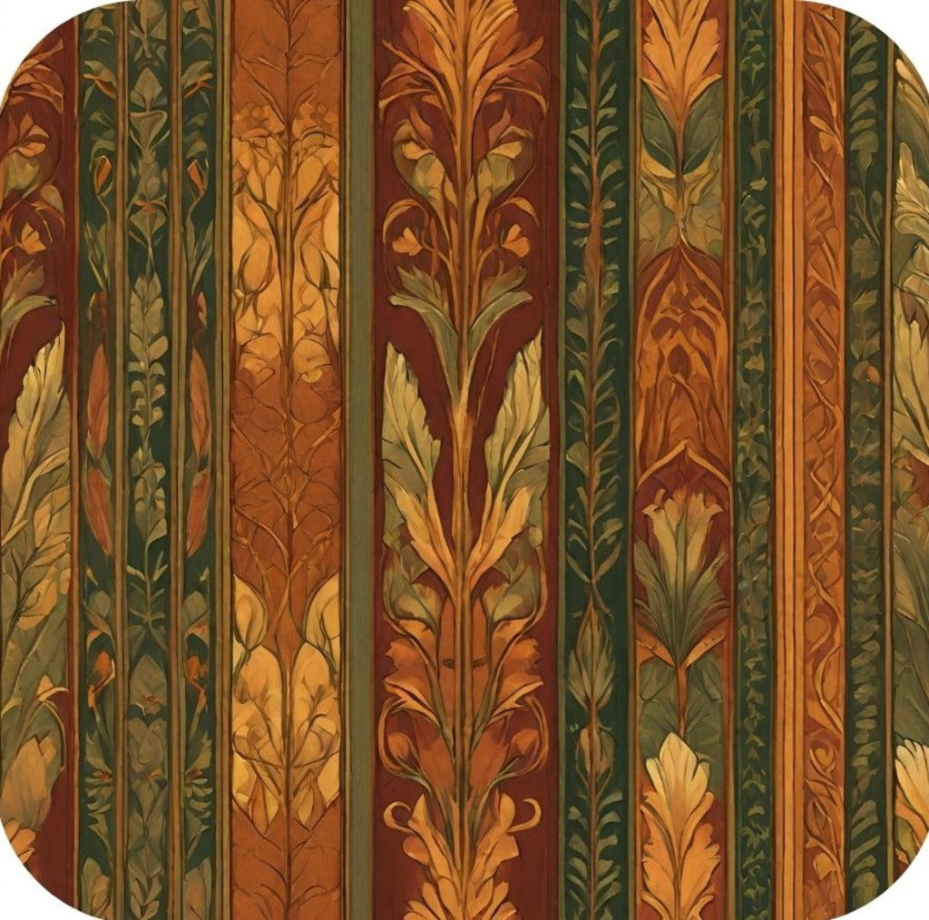 British Arts And Craft Pattern Earthy Reds Orange Deep Greens Golden Yellow V3 Drink Coaster 265025 2600 265025