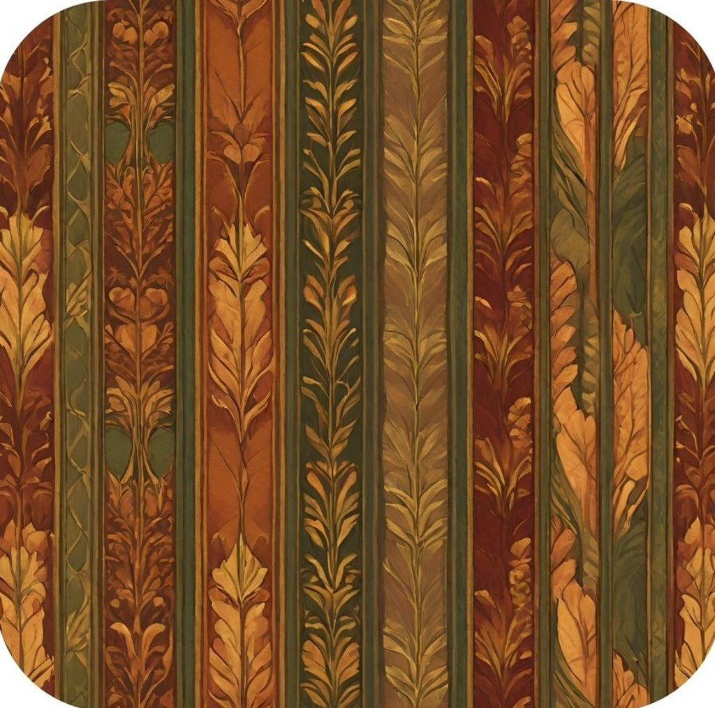 British Arts And Craft Pattern Earthy Reds Orange Deep Greens Golden Yellow V4 Drink Coaster 265026 2601 265026