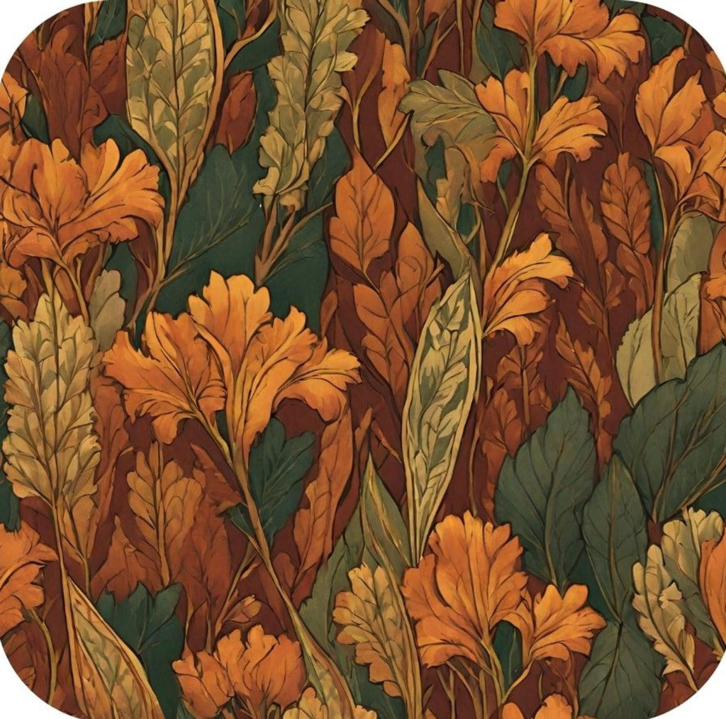 British Arts And Craft Pattern Earthy Reds Orange Deep Greens Golden Yellow V5 Drink Coaster 265027 2602 265027