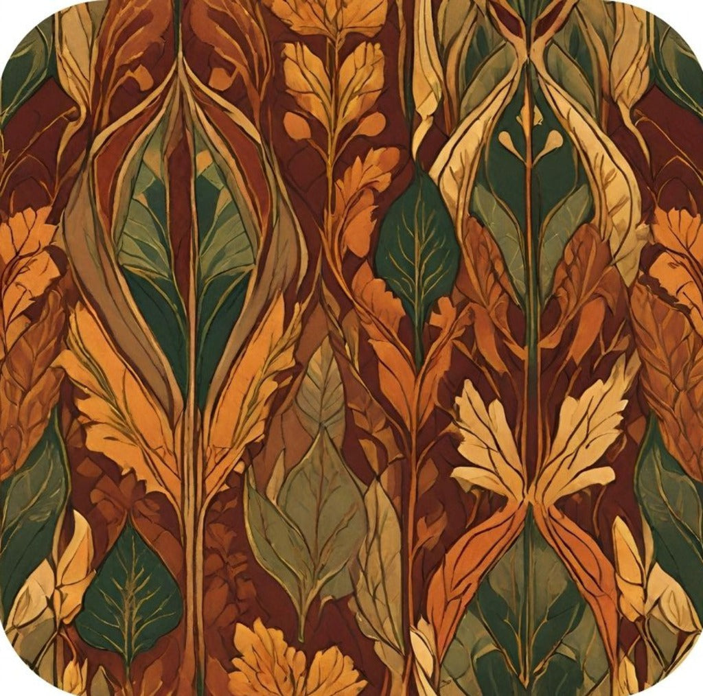 British Arts And Craft Pattern Earthy Reds Orange Deep Greens Golden Yellow V6 Drink Coaster 265028 2603 265028