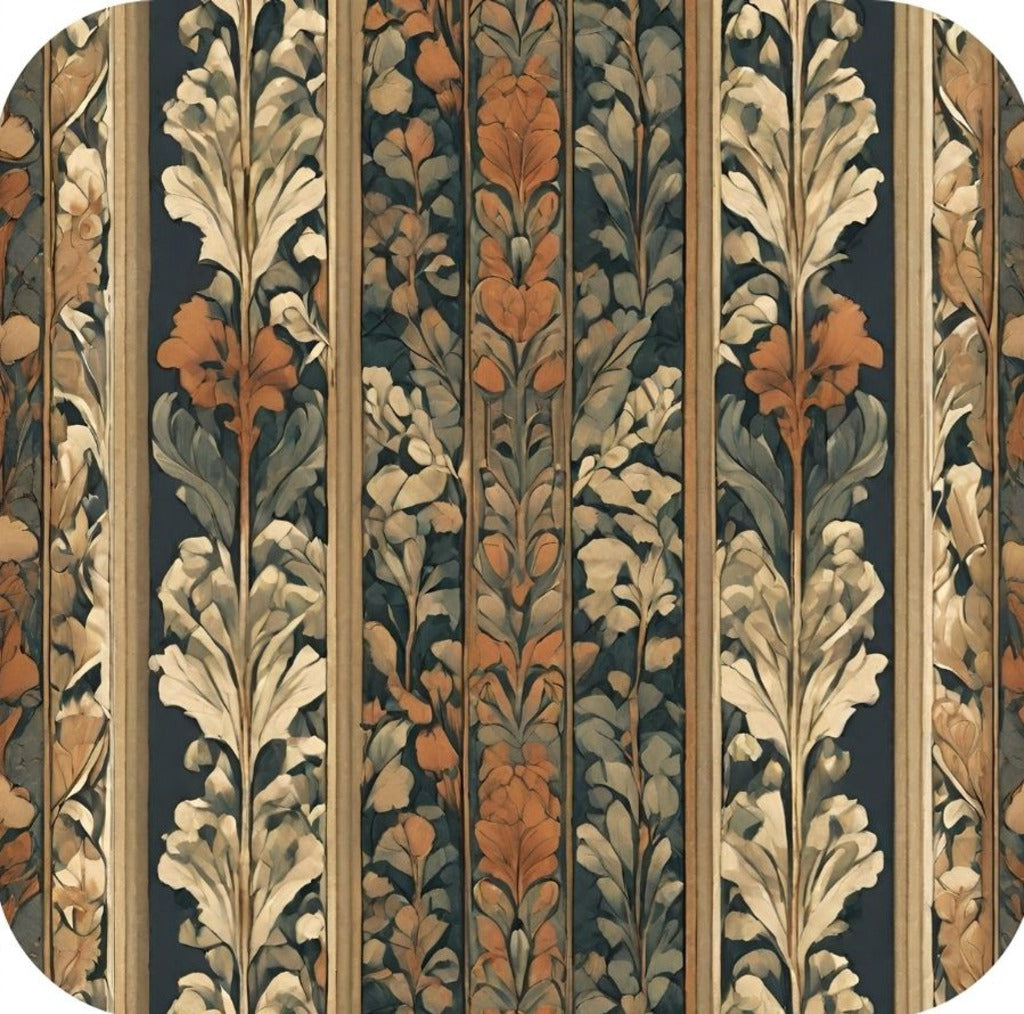 British Arts And Craft Pattern Persimmon Navy And Tan V6 Drink Coaster 265040 2615 265040