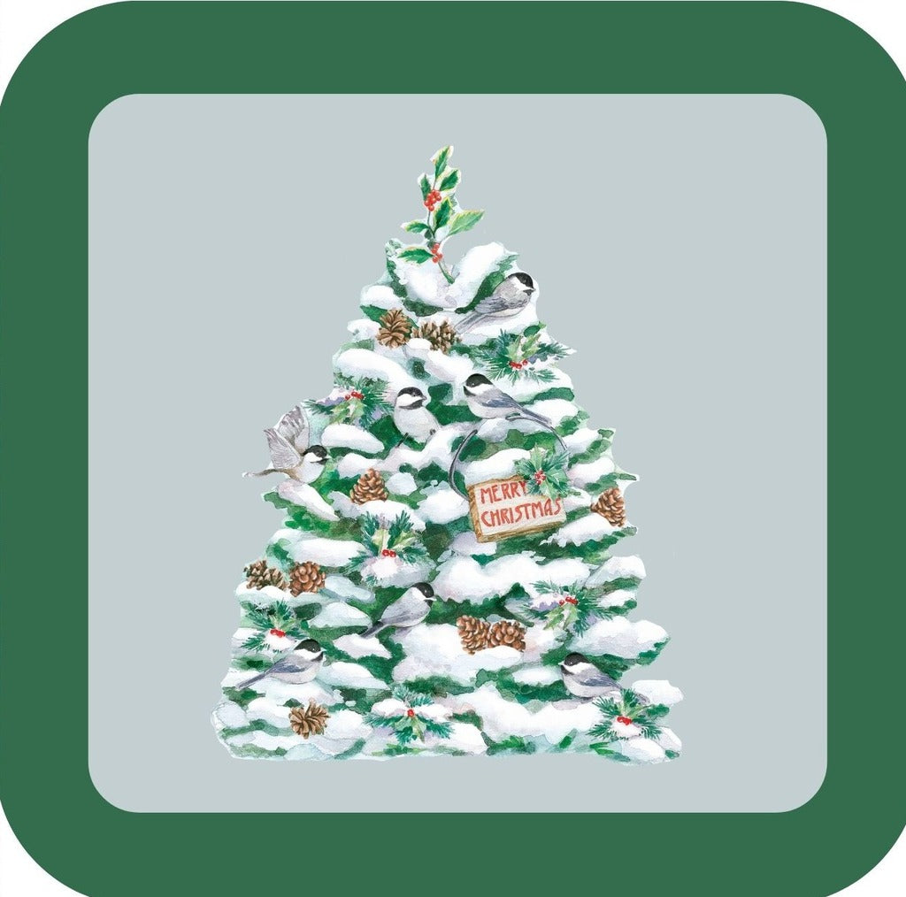 Carols Rose Garden Holiday Whimsy Birds and Pine Cone Decorating Snow Covered Christmas Tree H-CMS138 Drink Coaster 265058 2624 265058