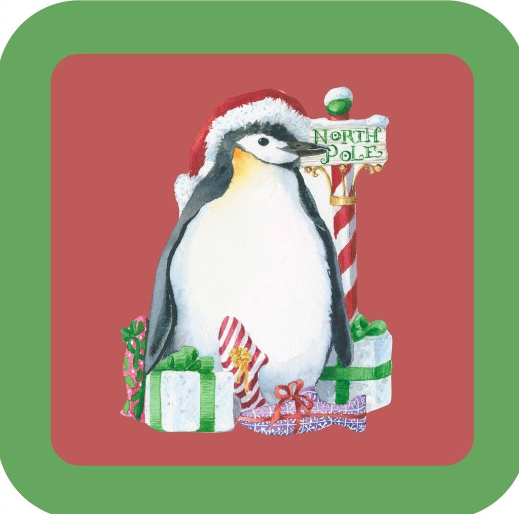 Carols Rose Garden Holiday Whimsy Penguin And Packages At North Pole H-CMS056 Drink Coaster 265081 2647 265081