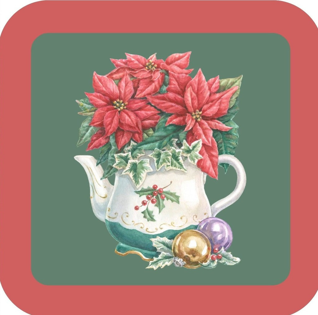 Carols Rose Garden Holiday Whimsy Poinsettias Arranged In Holly Themed Tea Pot H-CMS304 Drink Coaster 265085 2651 265085