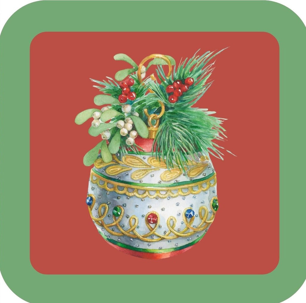 Carols Rose Garden Holiday Whimsy Rhinestone and Jewel Studded Ornament With Greenery Berries and Mistletoe H-CMS278 Drink Coaster 265092 2658 265092