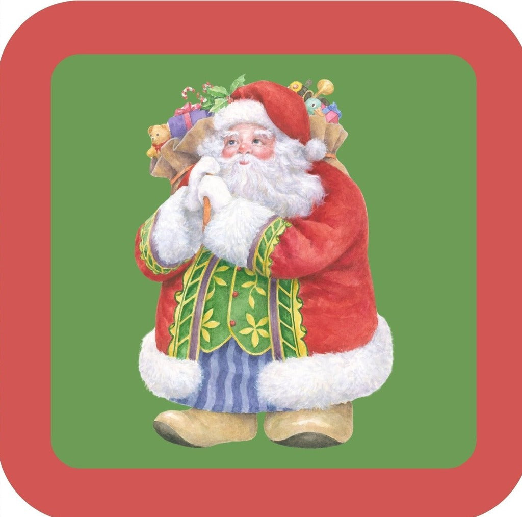 Carols Rose Garden Holiday Whimsy Santa Wearing Green Trimmed Coat And Green Floral Vest H-CMS357 Drink Coaster 265098 2664 265098