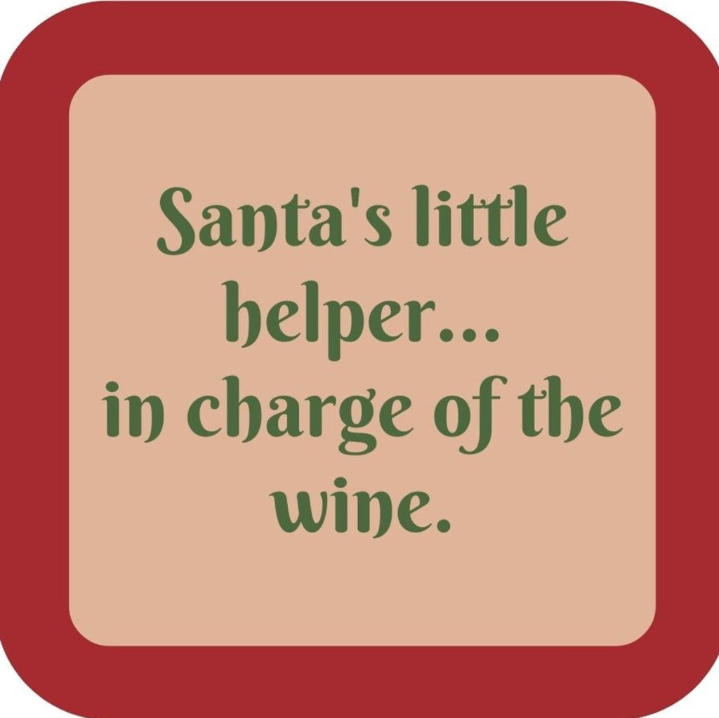 Santas Little Helper In Charge Of The Wine Holiday Premium Drink Coaster Resin With Cork Backing 265536 SSC2024 265536