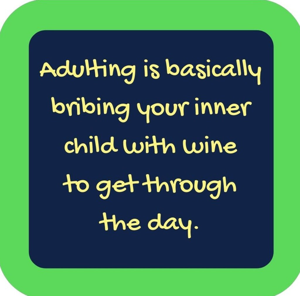 Adulting Is Basically Bribing Your Inner Child With Wine To Get Through The Day Premium Drink Coaster Resin With Cork Backing 265659 SSC2147 265659