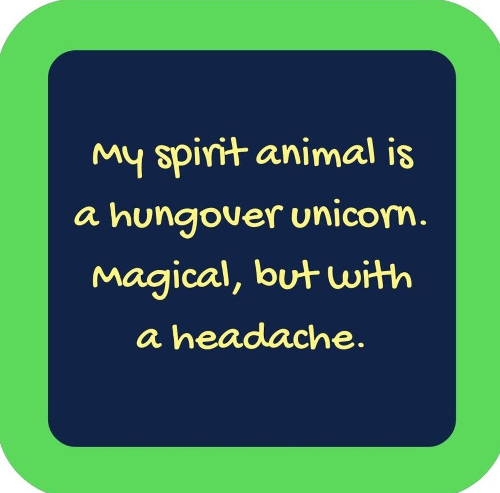 My Spirit Animal Is A Hungover Unicorn Magical But With A Headache Premium Drink Coaster Resin With Cork Backing 265679 SSC2167 265679