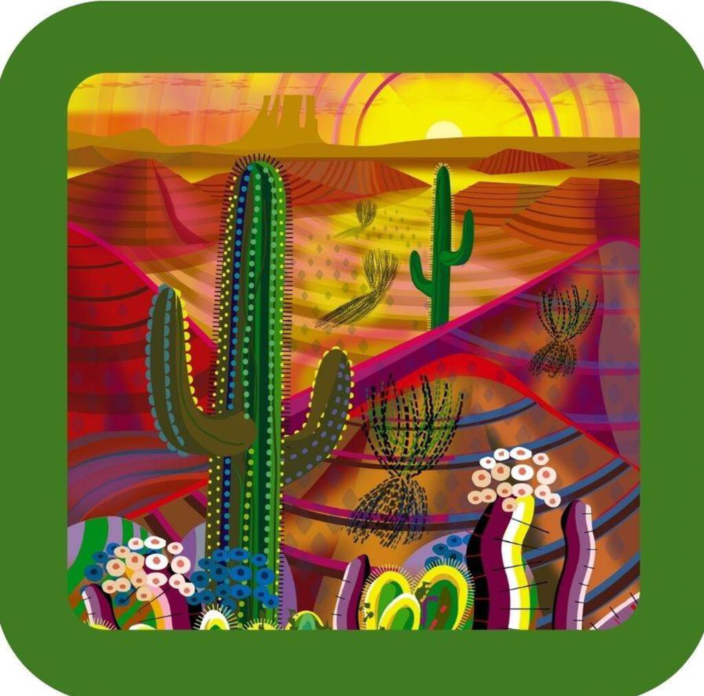 Saguaro Cactus Desert Sunset Premium Drink Coaster Resin With Cork Backing NC266652 267043