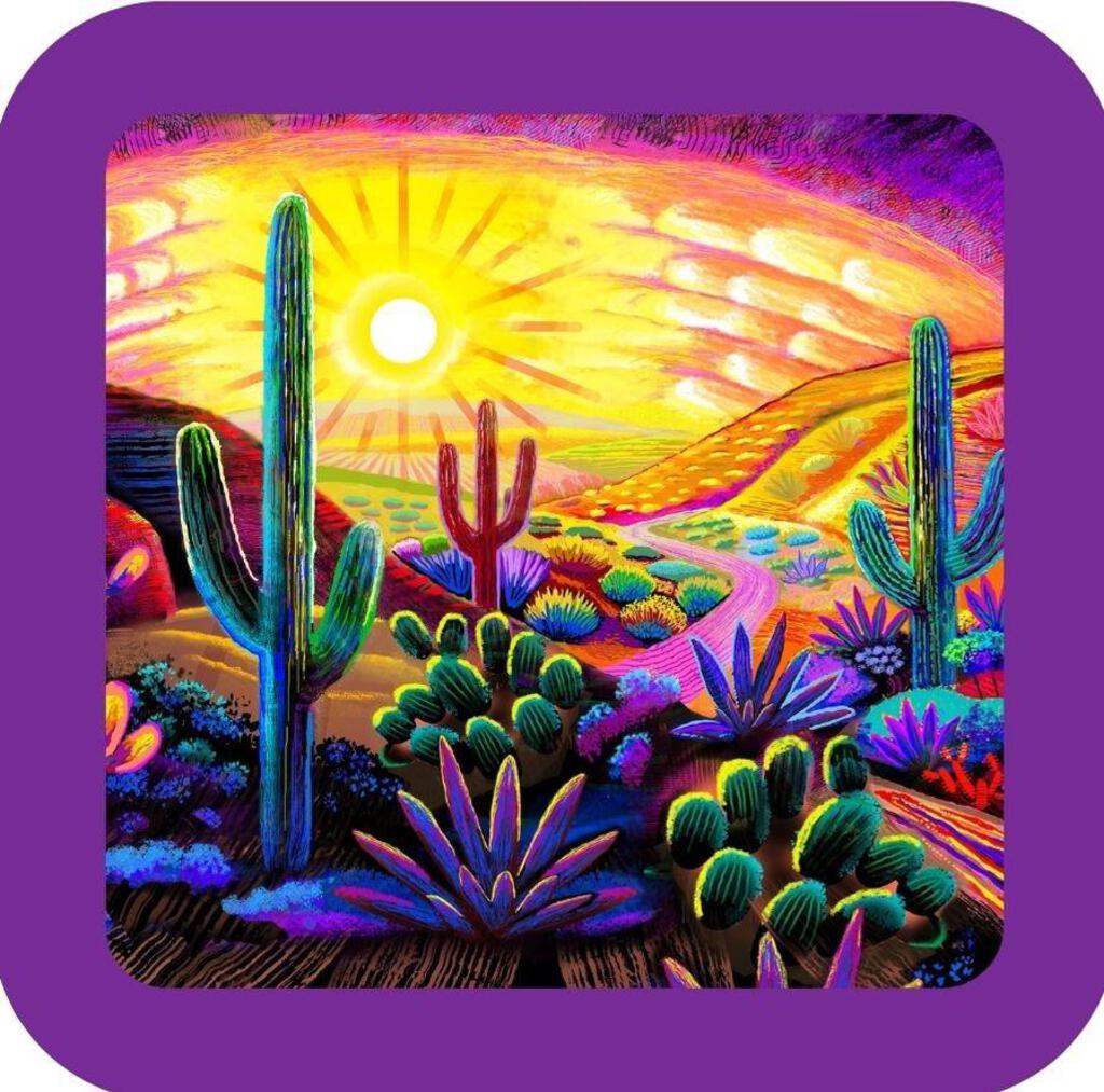 Desert Garden Landscape Flowering Cactus Premium Drink Coaster Resin With Cork Backing NC266655 267053
