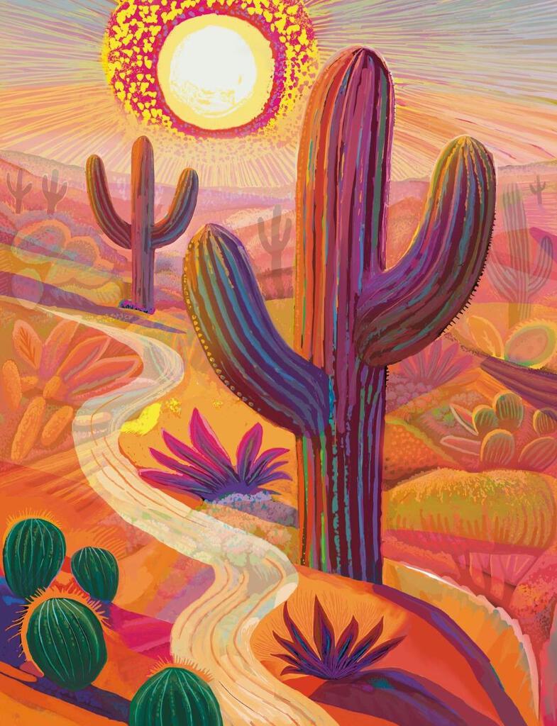 Saguaro and Flowering Cactus Desert Garden Box of 10 Blank Note Cards 4x5 267113