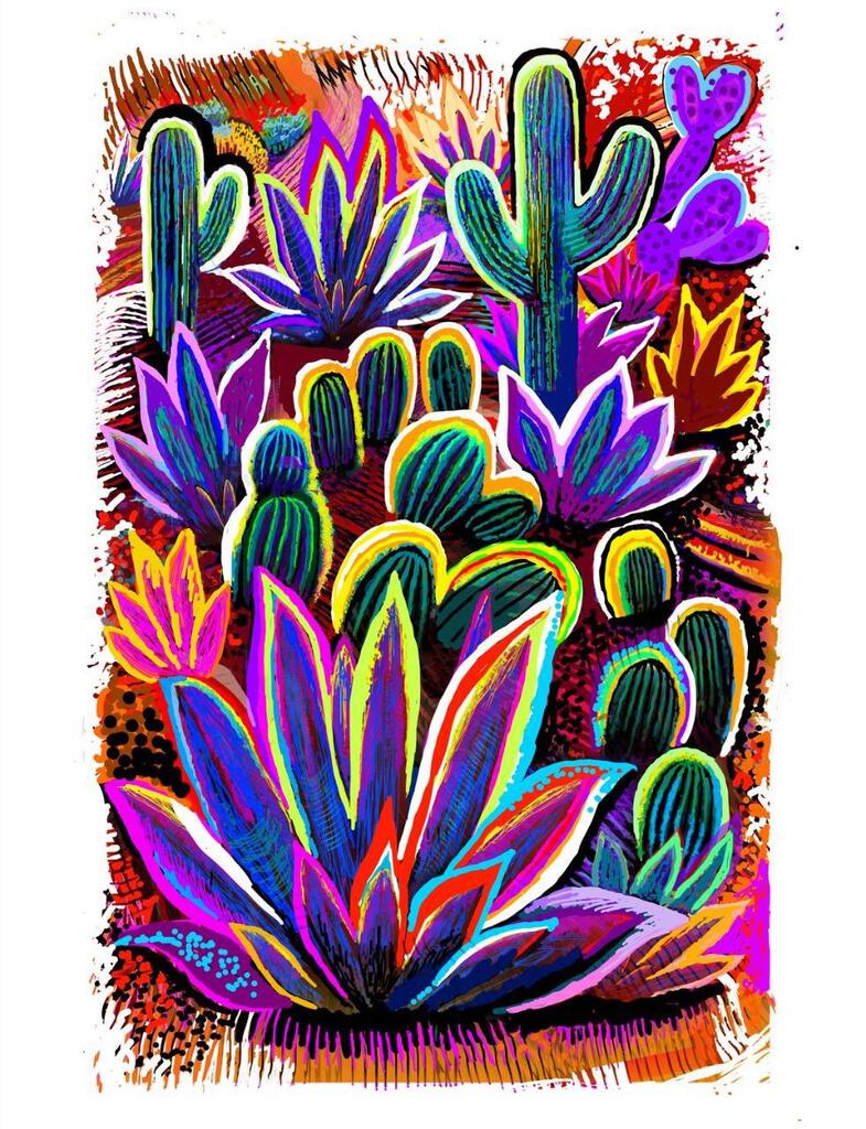 Botanical Desert Garden Saguaro Flowering Cactus Box of 10 Blank Note Cards 4x5 267114