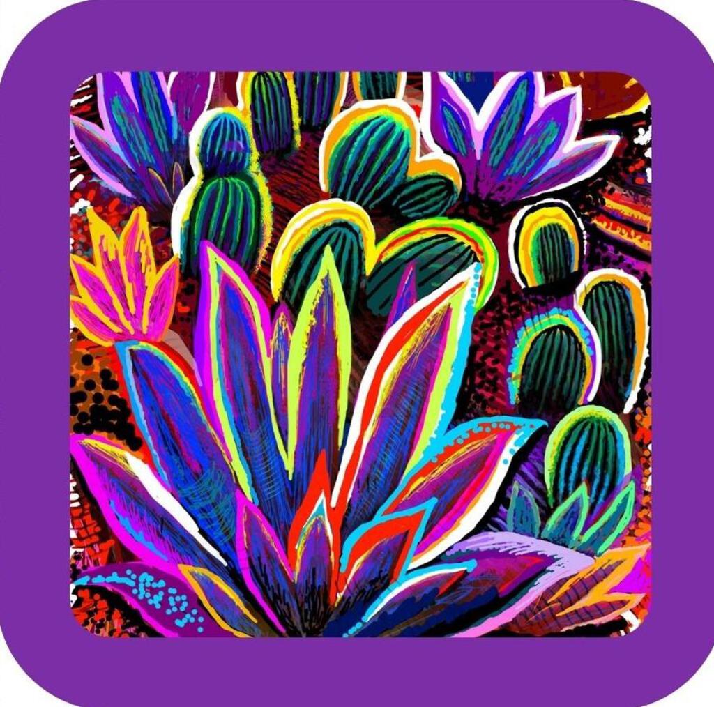 Botanical Desert Garden Saguaro Flowering Cactus Premium Drink Coaster Resin With Cork Backing 267130