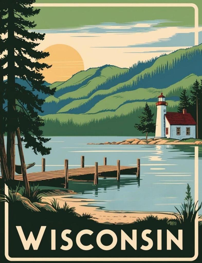 Wisconsin Lakes Lighthouse Outdoor Wilderness Travel Poster Art Box of 10 Blank Note Cards 4x5 267266