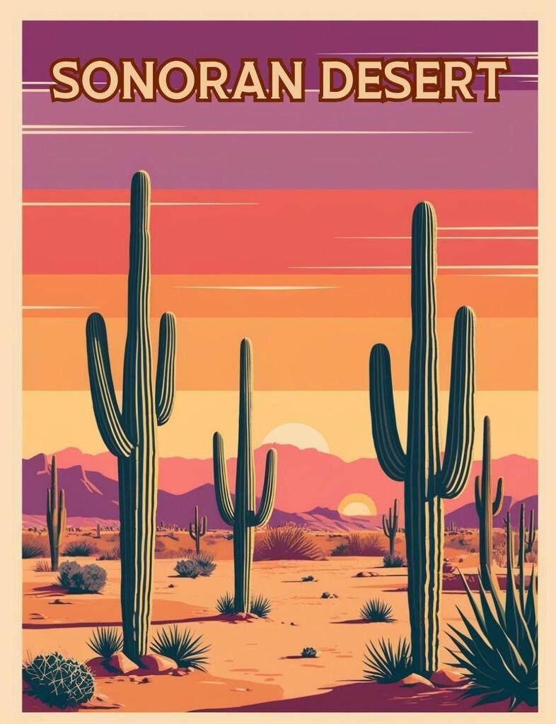 Arizona Sonoran Desert Cactus Retro Travel Poster Art Box of 10 Blank Note Cards 4x5 267288