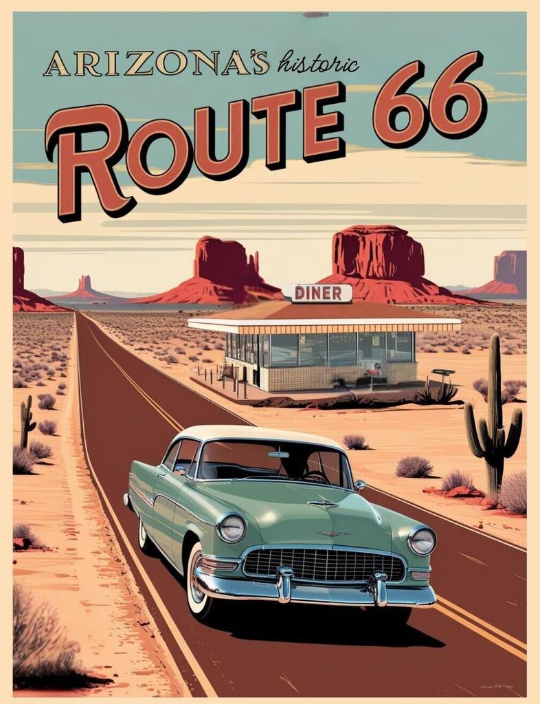 Arizona Historic Route 66 Retro Travel Poster Art Box of 10 Blank Note Cards 4x5 267289