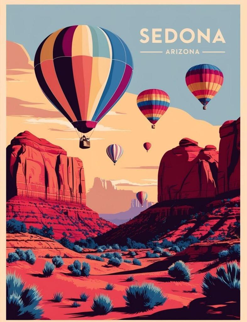 Arizona Sedona Balloon Festival Desert Retro Travel Poster Art Box of 10 Blank Note Cards 4x5 267291