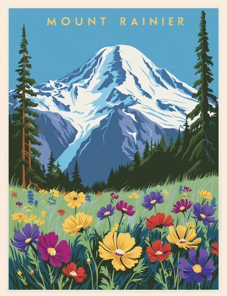 Washington Mount Rainier Retro Travel Poster Art Box of 10 Blank Note Cards 4x5 267294