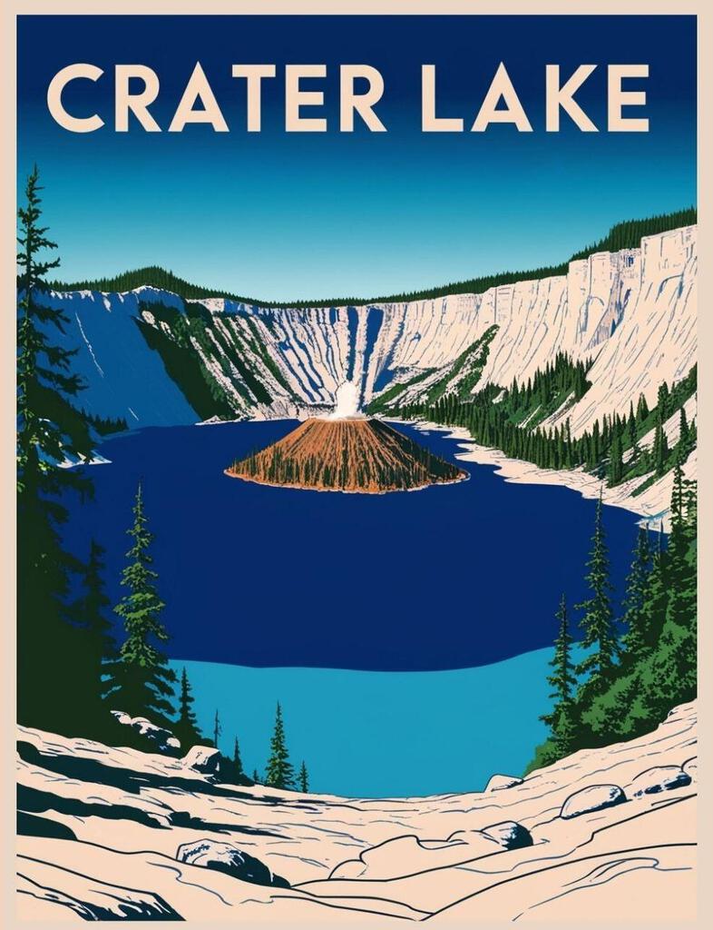 Washington Crater Lake Retro Travel Poster Art Box of 10 Blank Note Cards 4x5 267298