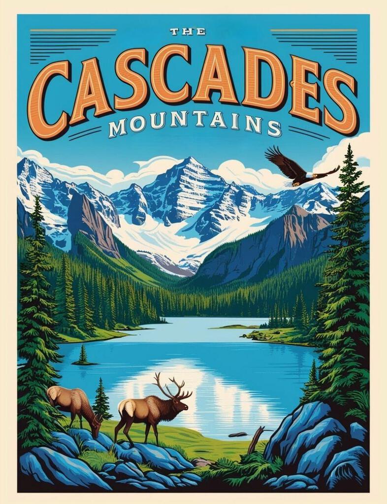 Oregon Cascades Mountains Cannon Beach Retro Travel Poster Art Box of 10 Blank Note Cards 4x5 267301
