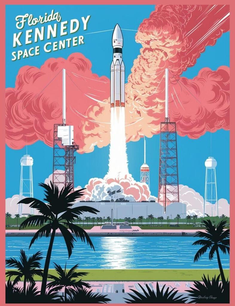 Florida Kennedy Space Center Retro Travel Poster Art Box of 10 Blank Note Cards 4x5 267309