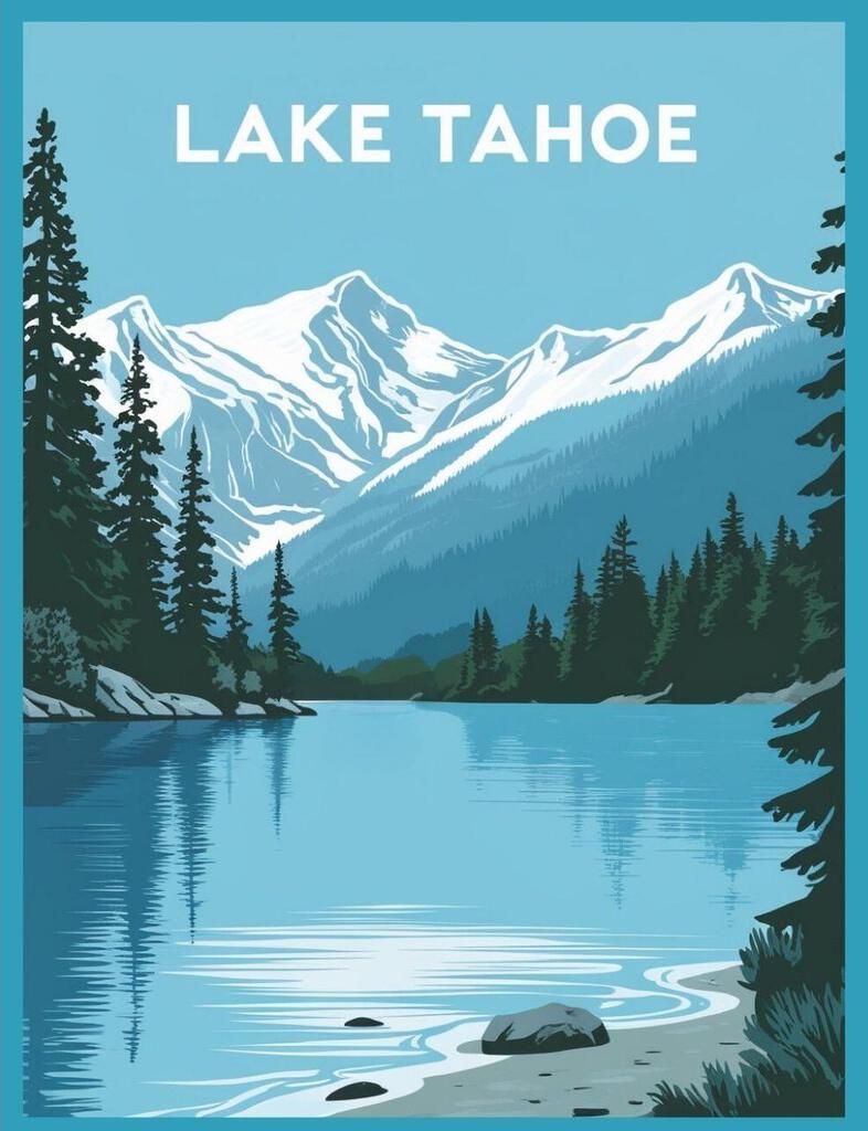 Nevada Lake Tahoe Retro Travel Poster Art Box of 10 Blank Note Cards 4x5 267311