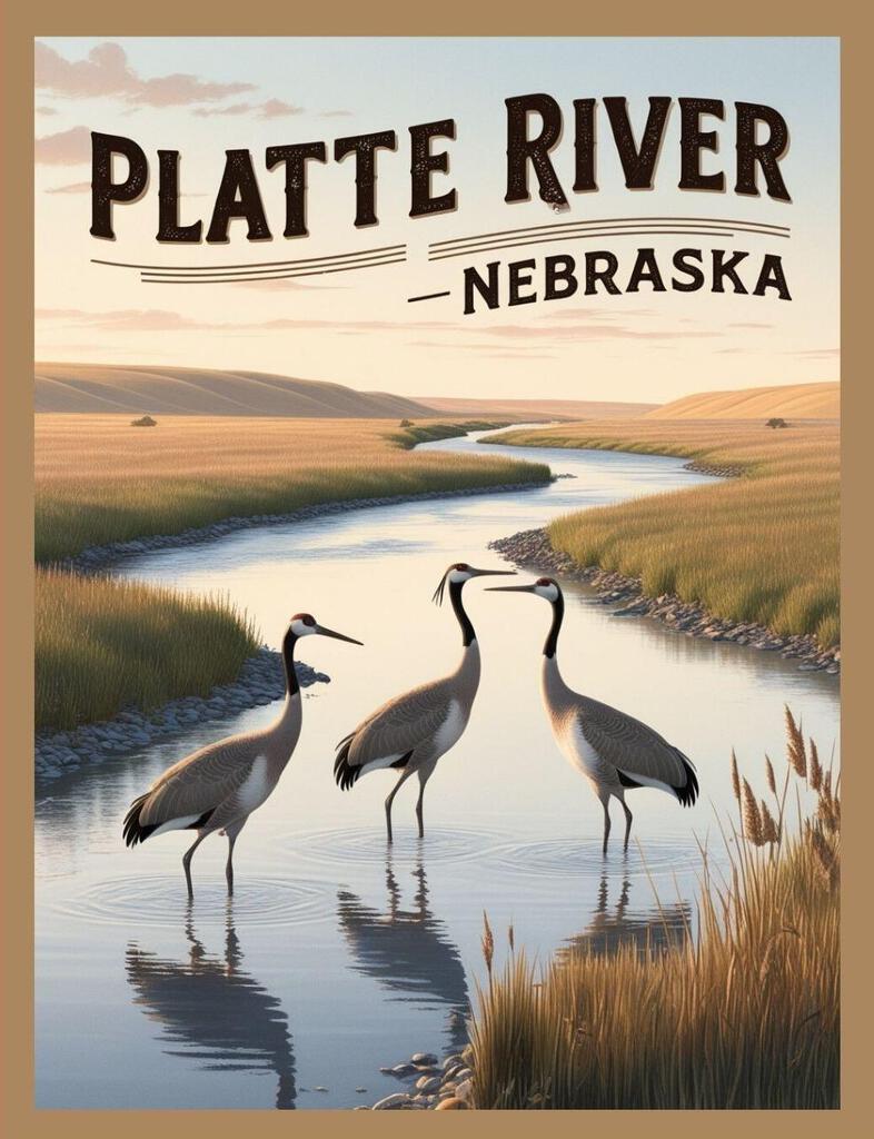 Nebraska Platte River Retro Travel Poster Art Box of 10 Blank Note Cards 4x5 267318