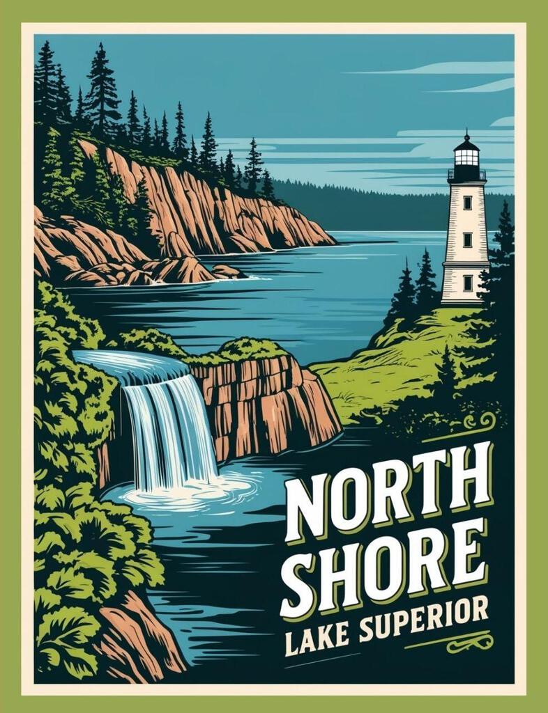 Minnesota Lake Superior North Shore Retro Travel Poster Art Box of 10 Blank Note Cards 4x5 267321
