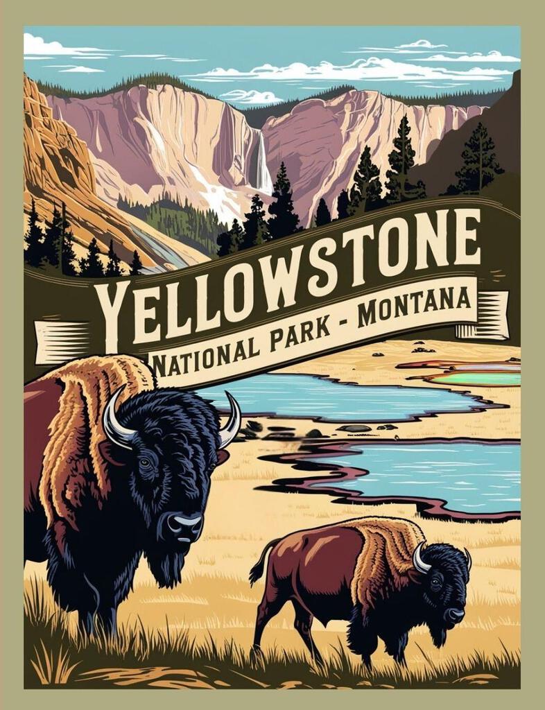 Montana Yellowstone National Park Retro Travel Poster Art Box of 10 Blank Note Cards 4x5 267326