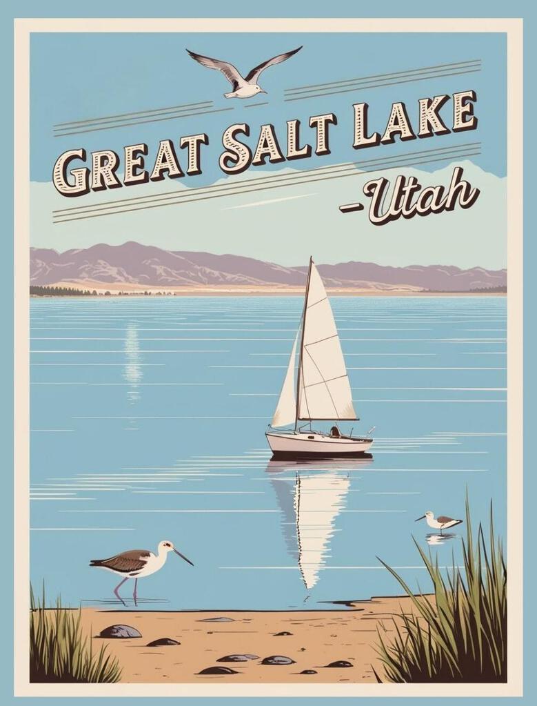 Utah Great Salt Lake Retro Travel Poster Box of 10 Blank Note Cards 4x5 267344