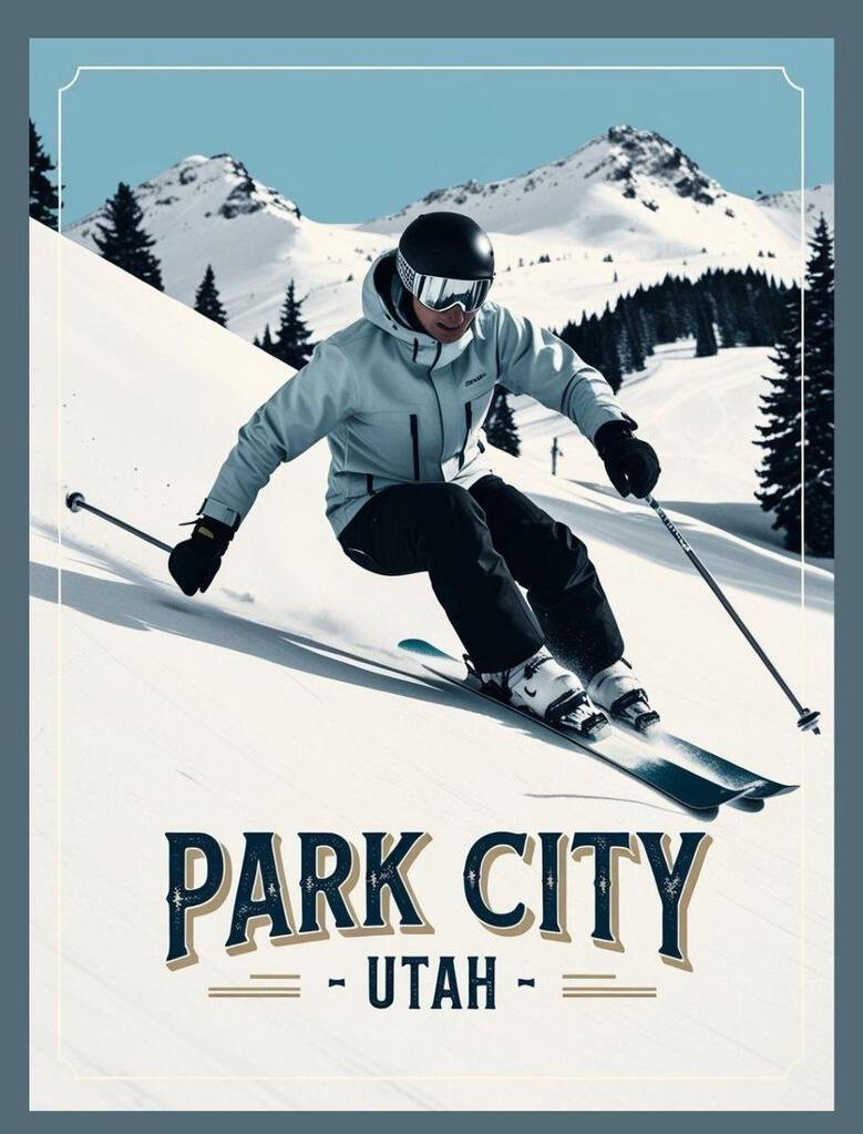 Utah Park City Skiing Retro Travel Poster Box of 10 Blank Note Cards 4x5 267345