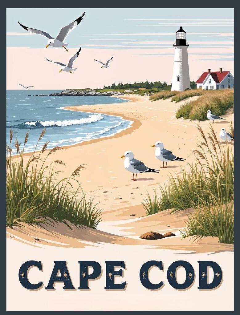 Massachusetts Cape Cod Beach Lighthouse Retro Travel Poster Box of 10 Blank Note Cards 4x5 267387