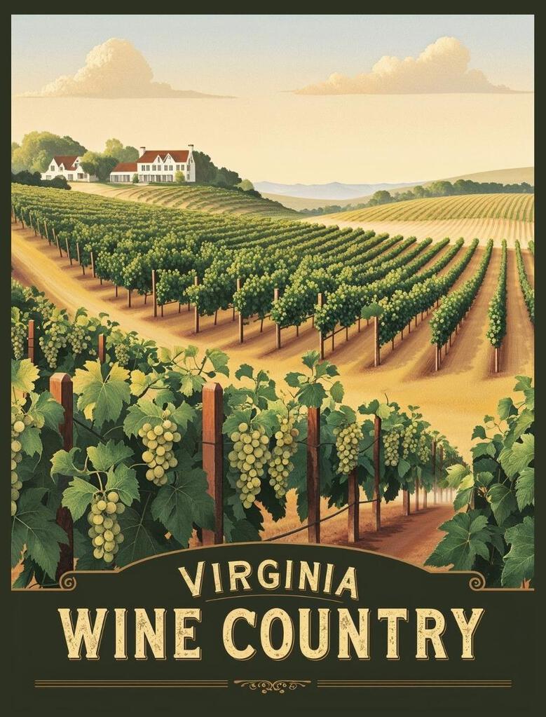 Virginia Wine Country Retro Travel Poster Box of 10 Blank Note Cards 4x5 267393