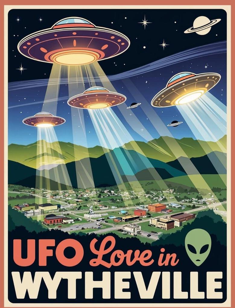 Virginia Wytheville UFO Love Aliens Retro Travel Poster Box of 10 Blank Note Cards 4x5 267394