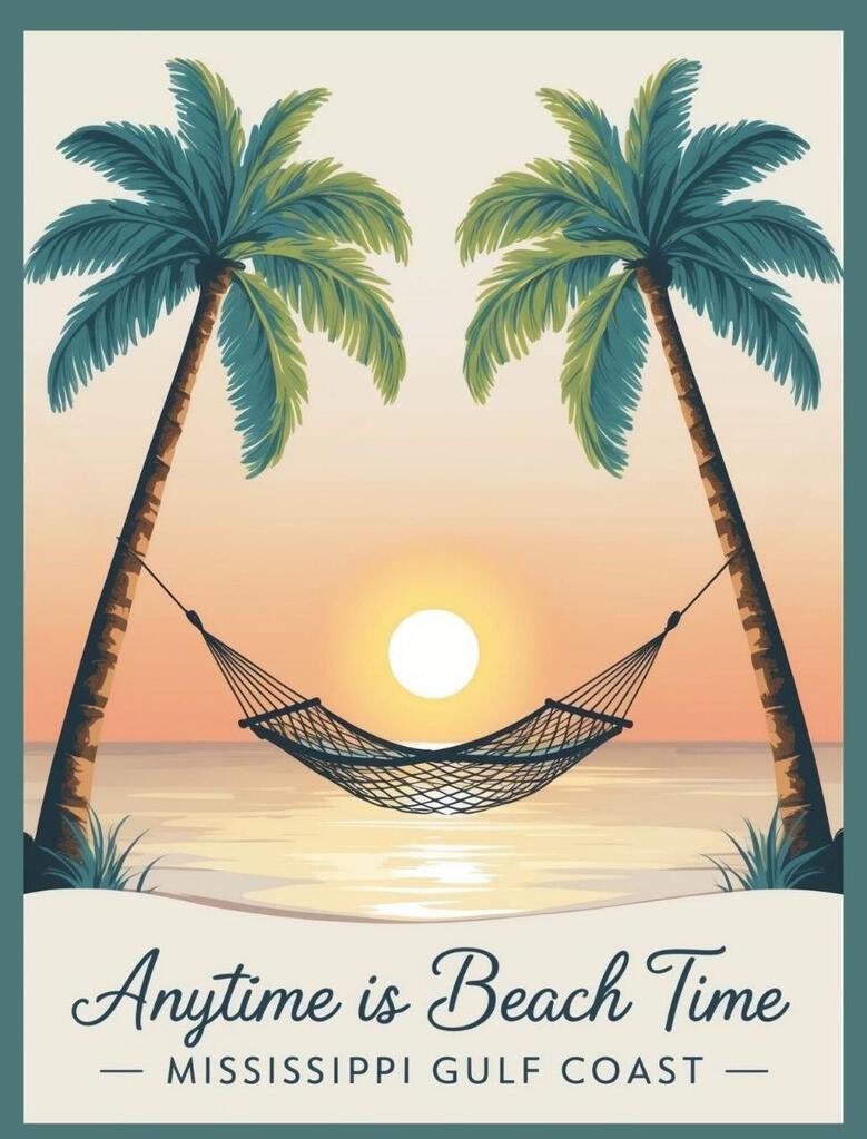Mississippi Anytime Is Beach Time Gulf Coast Retro Travel Poster Box of 10 Blank Note Cards 4x5 267401