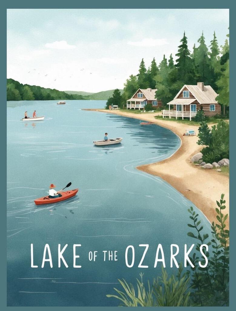Missouri Lake Of The Ozarks Retro Travel Poster Box of 10 Blank Note Cards 4x5 267402