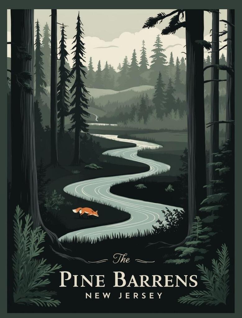 New Jersey Pine Barrens Retro Travel Poster Box of 10 Blank Note Cards 4x5 267405