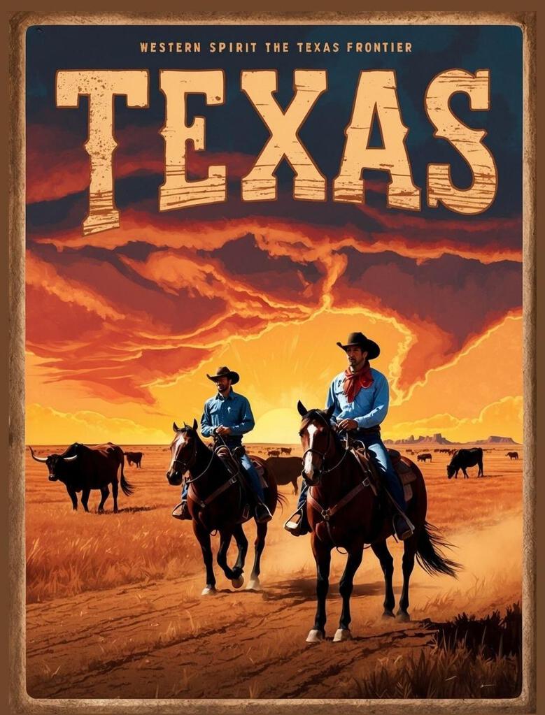 Texas Western Spirit Texas Frontier Cowboy Retro Travel Poster Box of 10 Blank Note Cards 4x5 267425