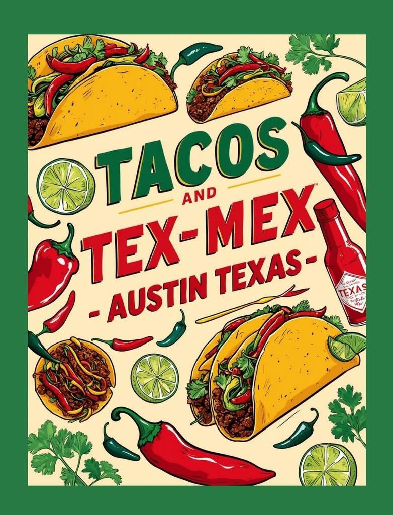 Texas Tacos And Tex Mex Austin Retro Travel Poster Box of 10 Blank Note Cards 4x5 267589