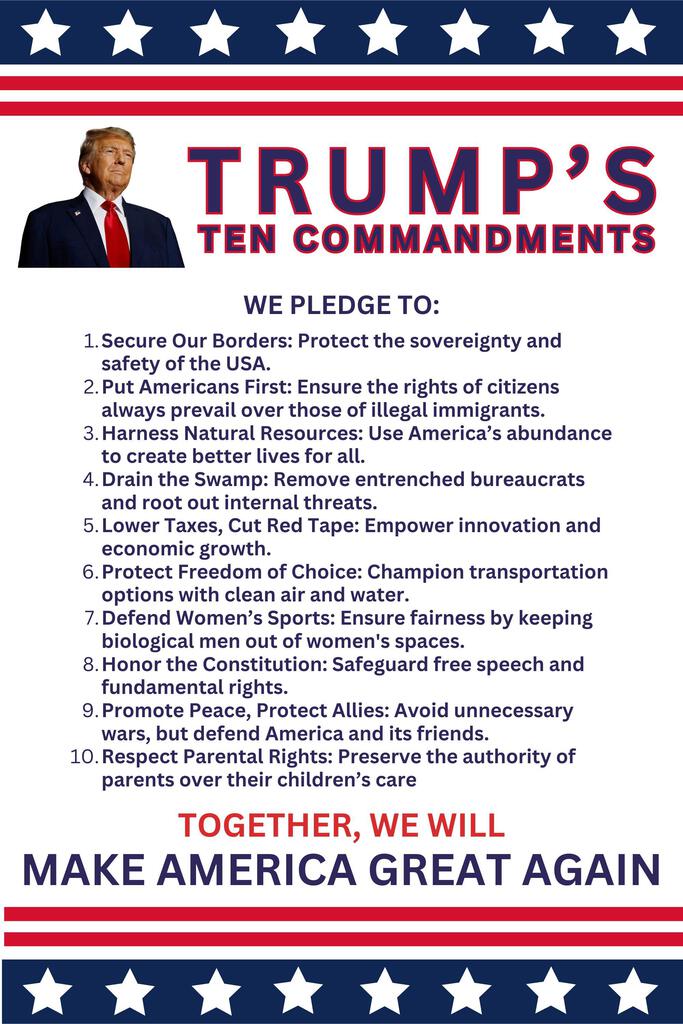 Donald Trump President 45 47 Ten Commandments Cool Wall Art Print Poster 12x18 267807