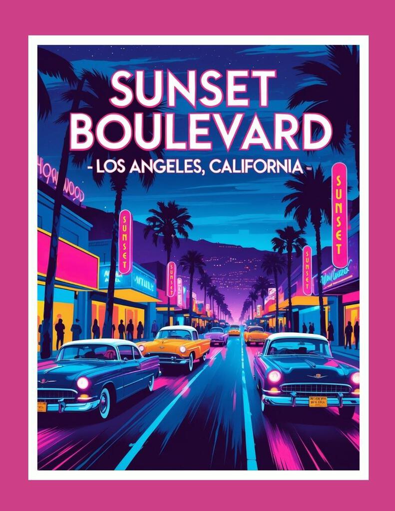California Sunset Boulevard Los Angeles Retro Box of 10 Blank Note Cards 4x5 268639