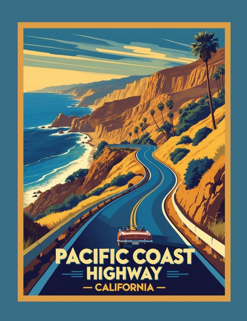California PCH Pacific Coast Highway Retro Box of 10 Blank Note Cards 4x5 268645
