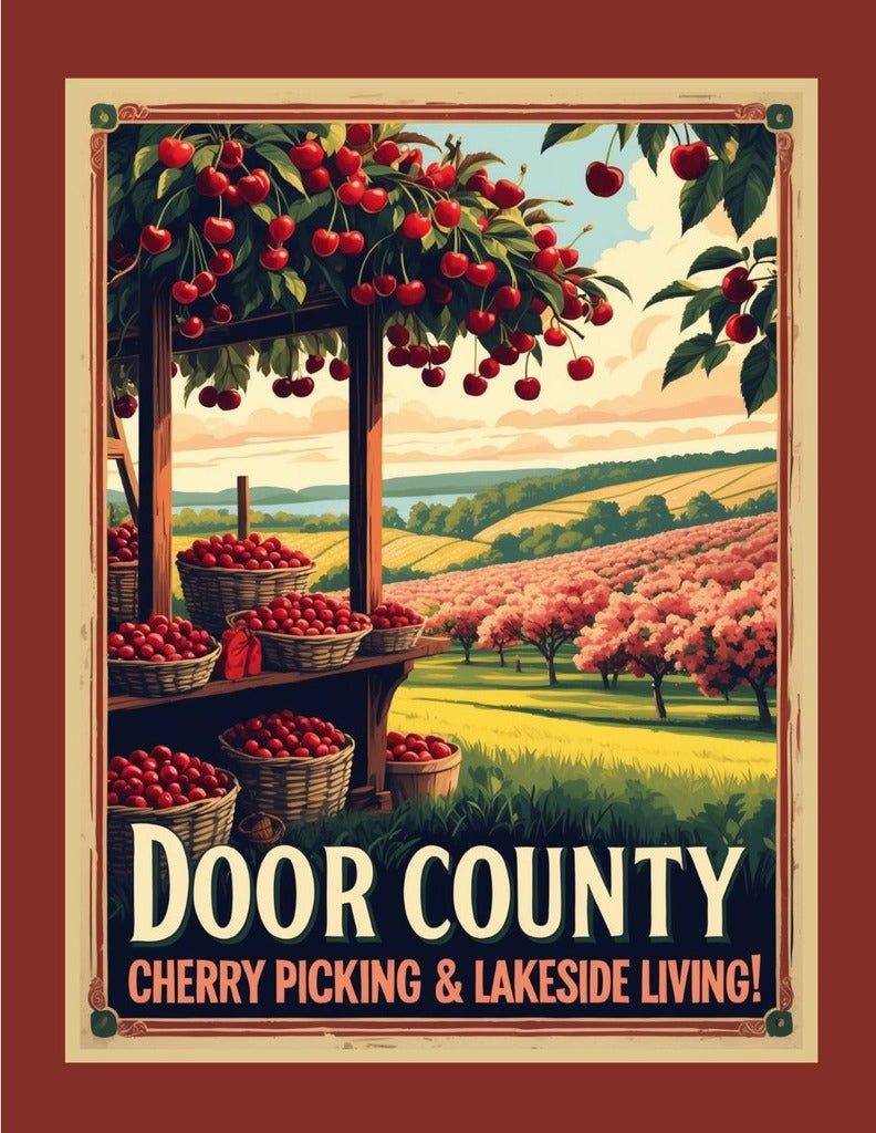 Wisconsin Door County Cherry Cherries Retro Travel Box of 10 Blank Note Cards 4x5 268725