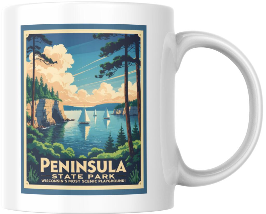 Wisconsin Peninsula State Park Scenic Playground Retro Travel Ceramic Coffee Mug 12 oz 268861