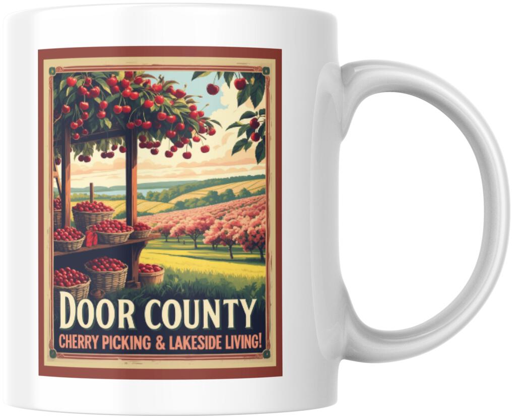 Wisconsin Door County Cherry Cherries Retro Travel Ceramic Coffee Mug 12 oz 269019