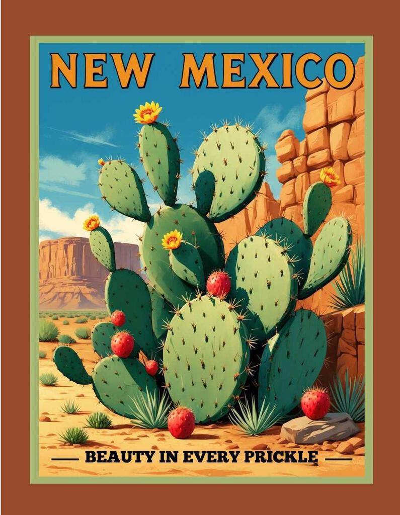 New Mexico Prickly Pear Cactus Beauty Ever Prickle Retro Travel Box of 10 Blank Note Cards 4x5 269106