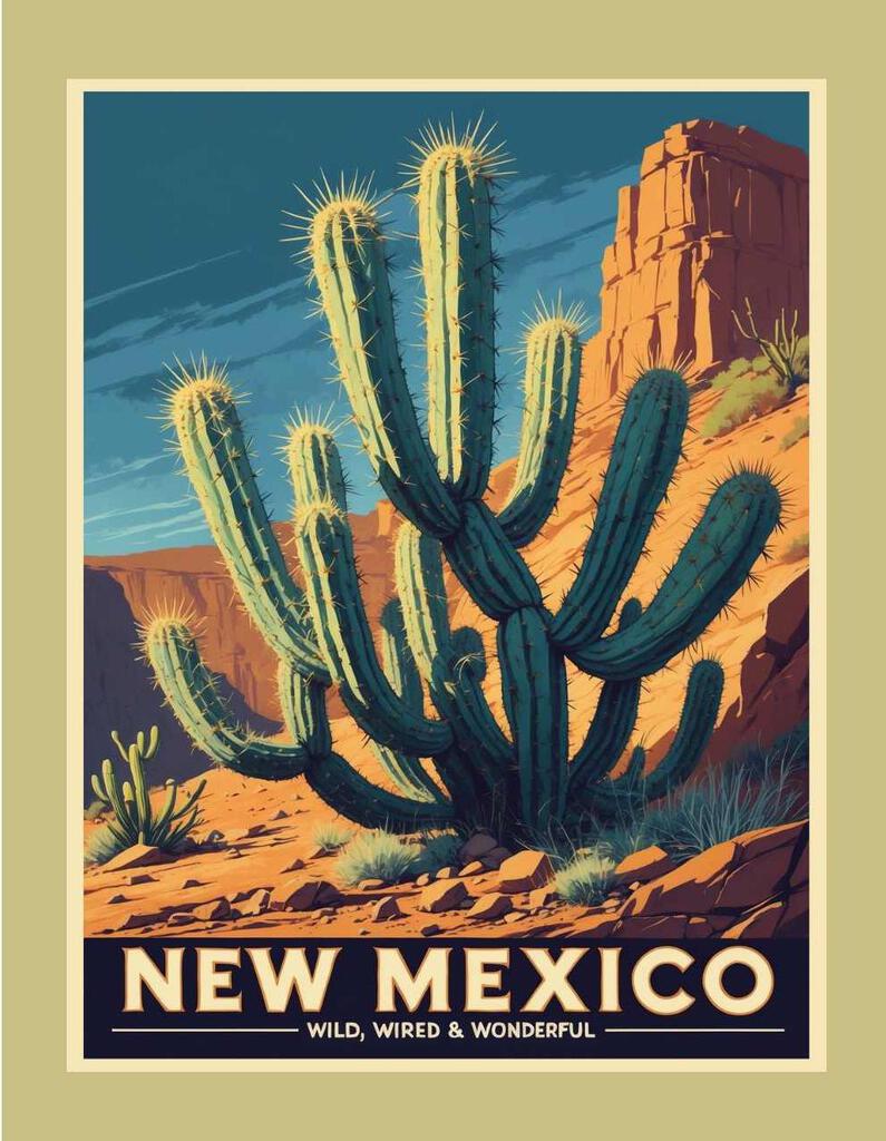 New Mexico Cholla Cactus Wired Wired Wonderful Retro Travel Box of 10 Blank Note Cards 4x5 269107