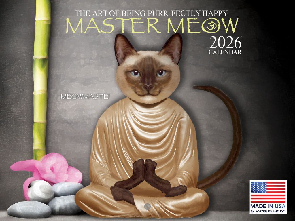 Master Meow Zen Cat Calendar 2026 Monthly Wall Calender 12 Month | American Made In The USA 269201